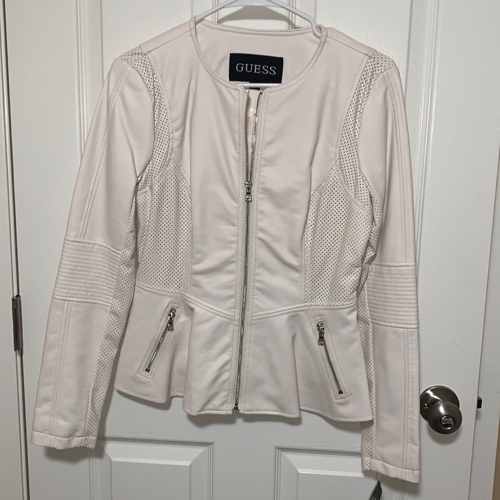 Bone white leather GUESS jacket